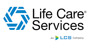 Life Care Services logo with a blue hexagonal design and the text An LCS Company.