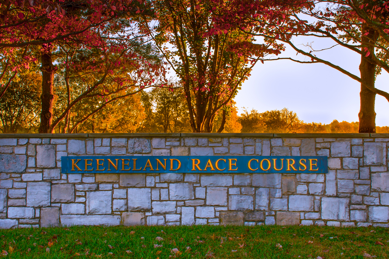 Lexington, KY, USA - October 17, 2016: Keeneland entrance sign, during the Fall Racing Meet, at the rear entrance to Keeneland Race Course in Lexington KY.