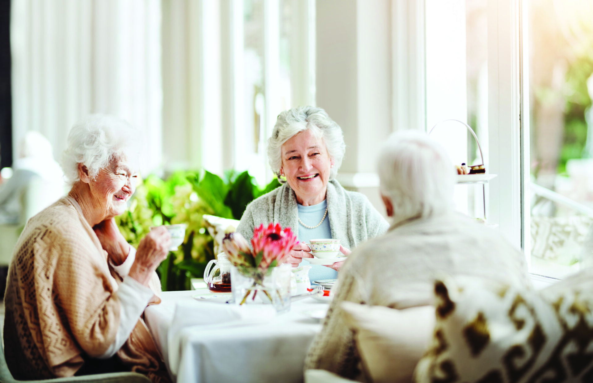 Shot of happy senior women having tea together at a retirement home