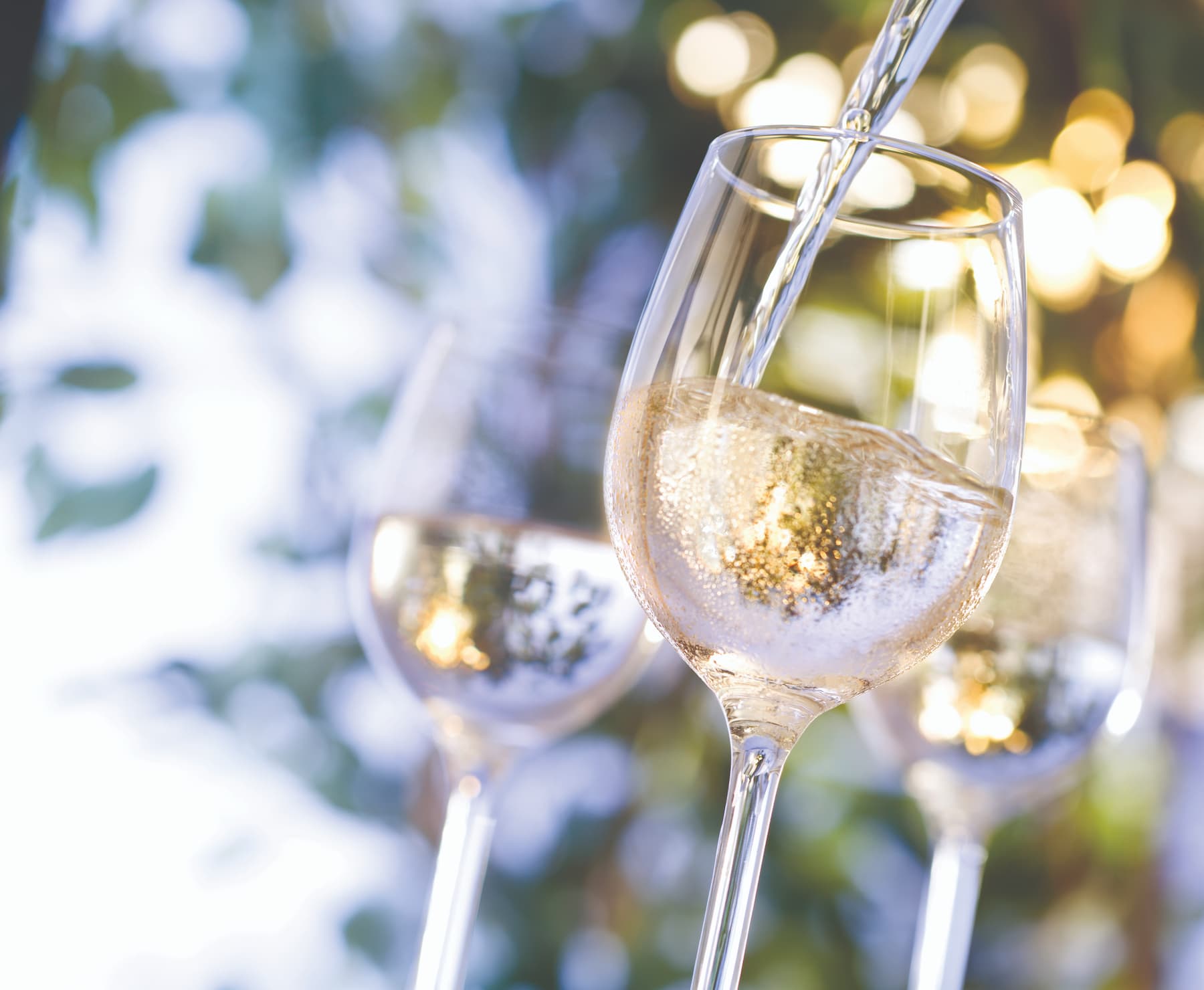 Close up of wine being poured into a wine glass